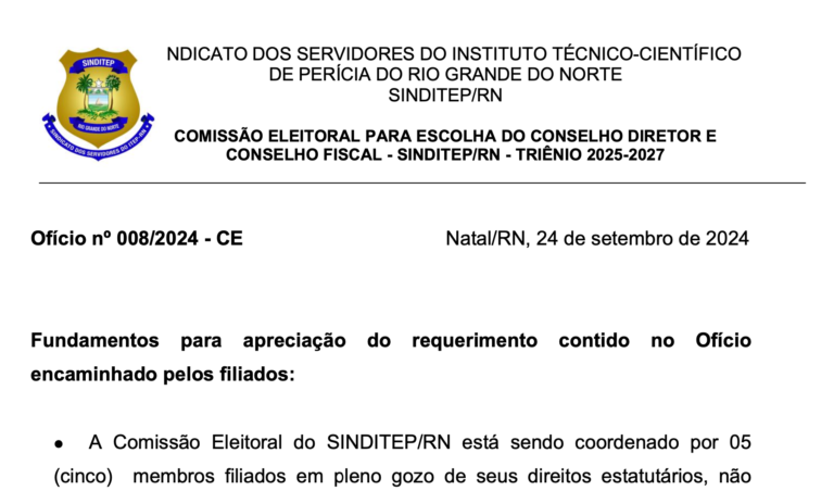 Comissão Eleitoral do SINDITEP/RN segue com cronograma das eleições para o triênio 2025-2027